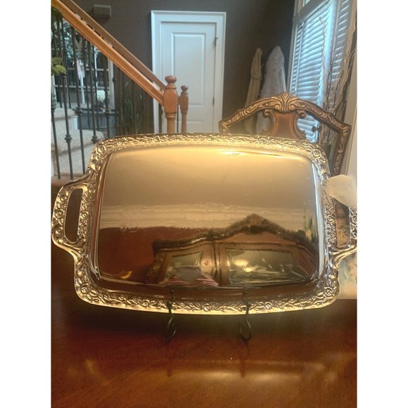Hand Painted and Decorated Silver Tray Bunny Rabbit Picture Easter Decor Display - Picture 4 of 4